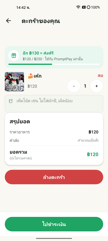 Cart and checkout screen